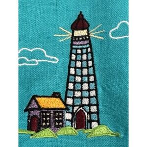 Ultra Dress NY Women's 12 Novelty Turquoise Linen Blend Lighthouse Beach Coastal